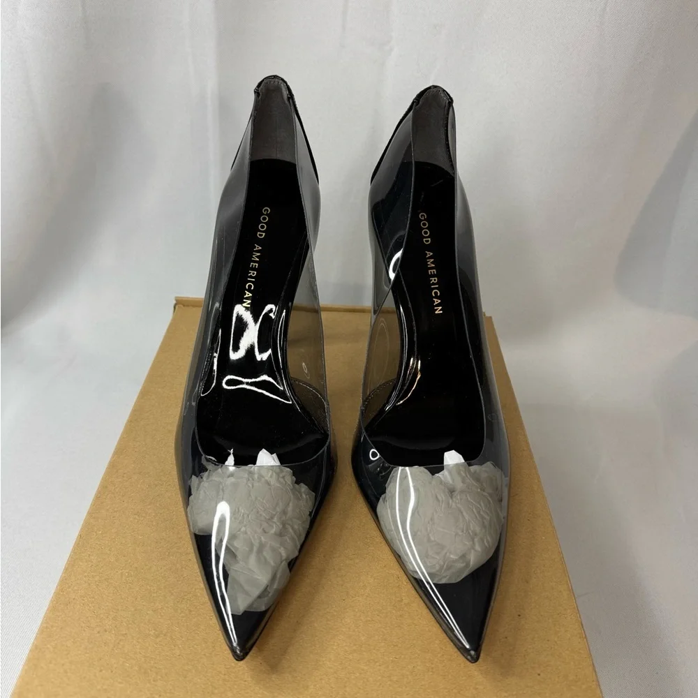NWOT Good American Cinderella pump heels clear stiletto in Light Smoke women’s 9 - Picture 4 of 8